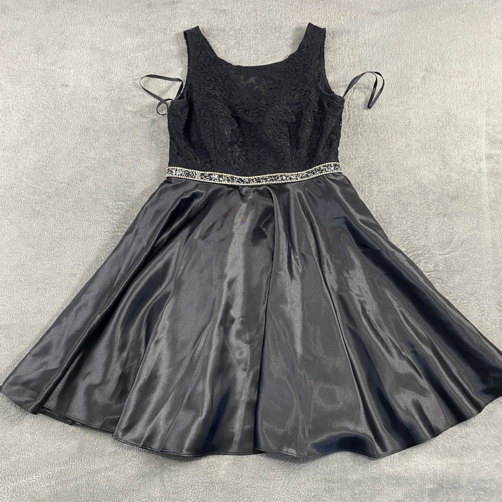 Aria Couture Black Lace‎ Beaded Waist Fit Flare Dress Medium Whimsical Evening